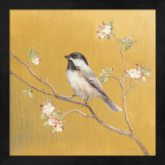 Black Capped Chickadee on Gold by Danhui Nai, Framed Wall Art, 13.25W x 13.25H