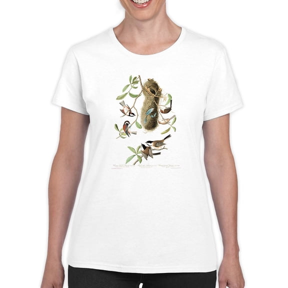 Black-Capt Titmouse. T-Shirt Women -John James Audubon Designs, Female 4X-Large