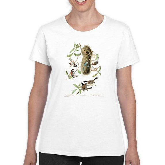 Black-Capt Titmouse. T-Shirt Women -John James Audubon Designs, Female 5X-Large