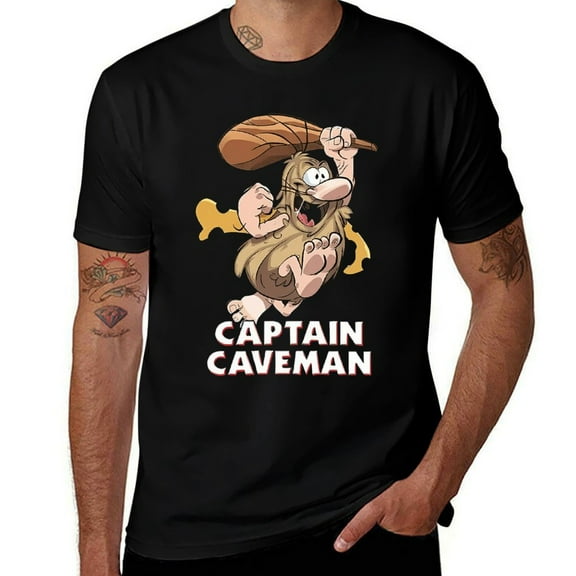 Black Captain Caveman Mens T Shirts Cotton Short Sleeve T-Shirt Crew Neck Tees Casual Shirt