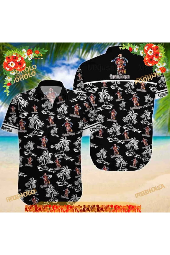 Black Captain Morgan Funny Hawaiian Shirt Island Pattern Summer Gift For Friend
