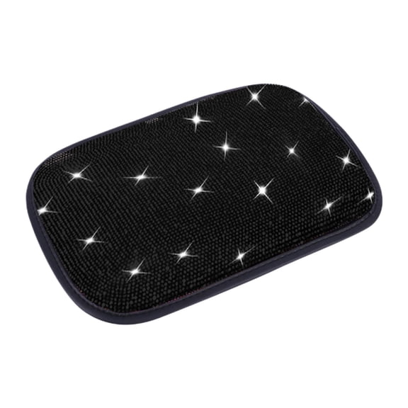 Black Car Center Console Armrest Cover With Rhinestones Decorative Protective Mat Non Slip Surface Comfortable Cloth Material Universal Fit For Most Vehicles Black Color