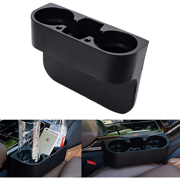 Black Car Console Side Pocket Gap Organizer, Car Seat Gap Catcher with Built-In Cup Holder, Multi-Purpose Auto Storage Accessory Holds Drinks, Cell Phone, Keys, Wallet, Sunglasses & Small Vehicle