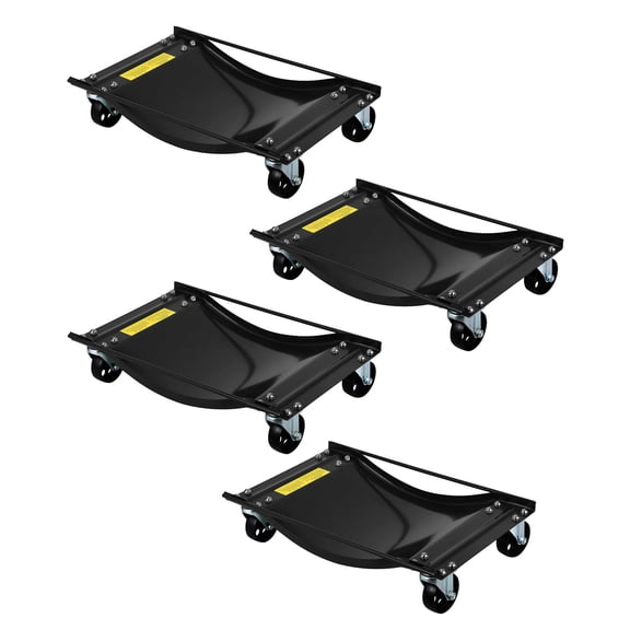 Black Car Dolly Set of 4, 10000LBS Capacity Heavy Duty Vehicle Dolly, Upgraded Curved Design with Side Rails, 4 Swivel Casters per Unit, 24x15 inches Wheel Skates for Garage, SUV, ATV