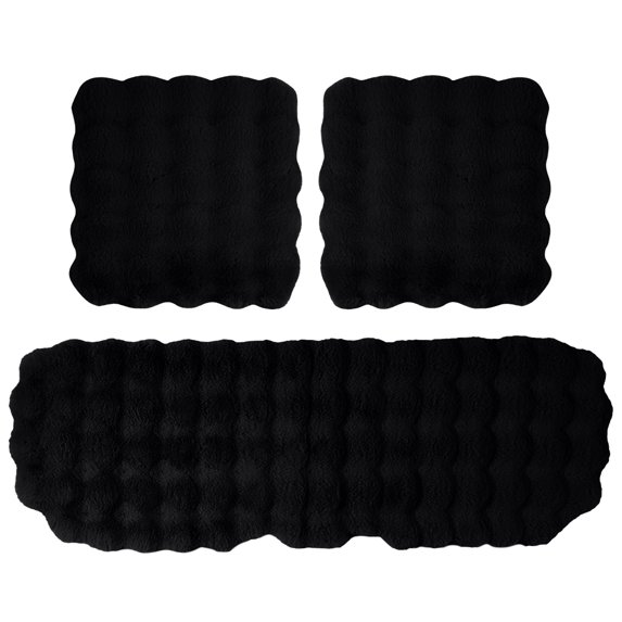 Black Car Seat Cushion Set, Luxury Thickened Plush Car Seat Cushion Set, Soft Protector Warm Faux Non-Slip Front And Back Seat Covers (3Pcs)
