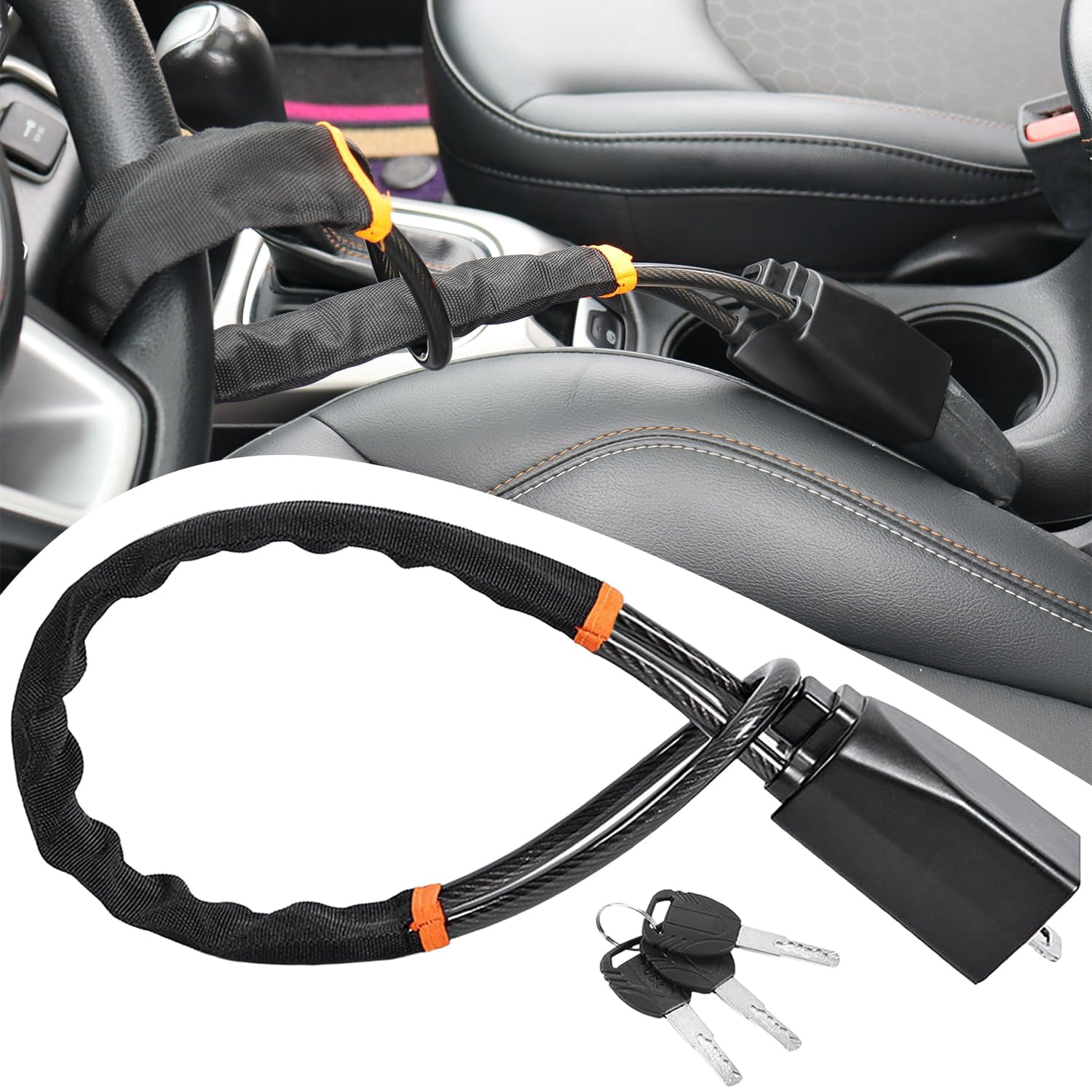 Black Car Steering Wheel Seat Belt Lock,19