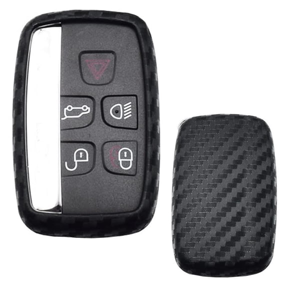 Black Carbon Fiber Finish Soft Silicone Key Fob Cover For 2010-2017 Land Rover Range Rover Evoque, 12-15 LR2 LR4 Discovery & 2011-up Jaguar XE XJ XF XK F-Type F-Pace