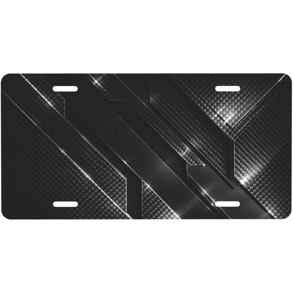 Black Carbon Fiber License Plate - 6x12 Aluminum Vanity Tag - Modern Tech Style Gift for Men