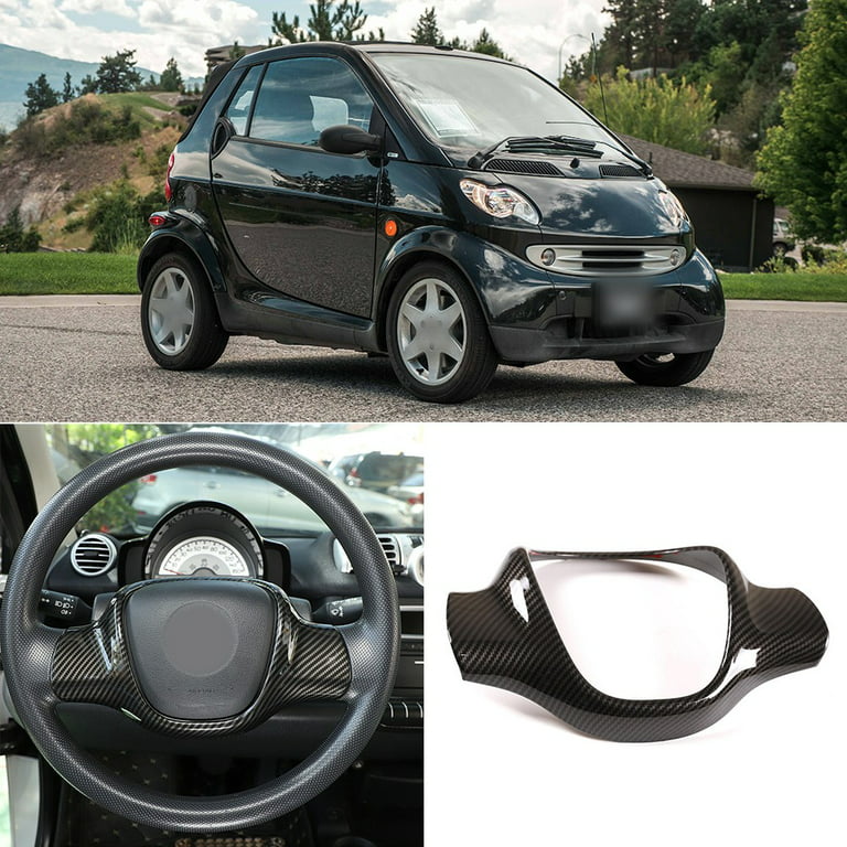 Black Carbon Fiber Look Steering Wheel Covers For Smart Fortwo 451  2009-2015 