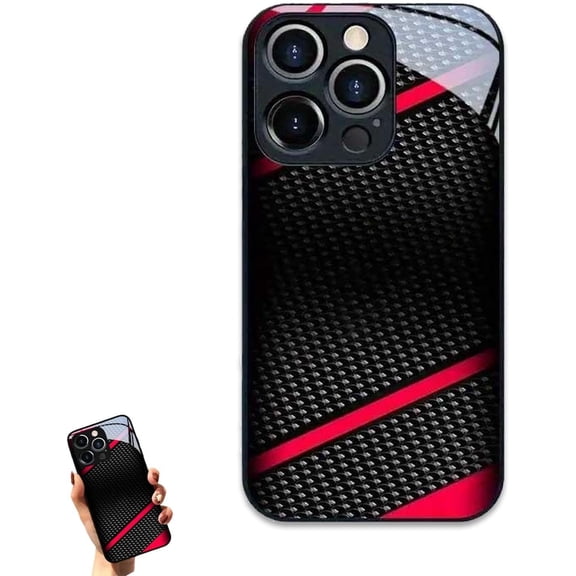 Black Carbon Fiber for Pattern Glass Phone Case for iPhone, Anti-Scratch Shockproof Protective Cover, Slim Fit Stylish Shell for 17/16/15/14/13 Series (for iPhone15)