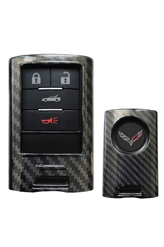 Black Carbon Fiber Pattern Hard Plastic Shell Keyfob Protective & Keychain For Cadillac OEM 5923887 22756465, etc (ATS CTS DTS XTS SRX STS Escalade C7 Corvette)
