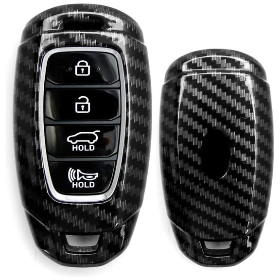 Black Carbon Fiber Pattern Hard Shell Key Fob Cover Case, For 2018/2019-up Hyundai Kona Veloster Elantra GT Santa Fe Palisade 4-Button Smart Key Fob