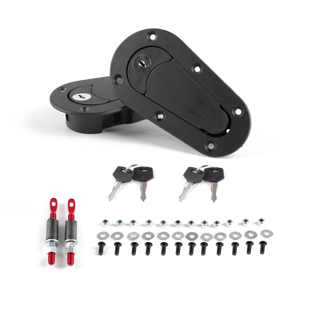 Universal CNC Racing Hood Pin Lock Latch Kit - Black Aluminum Sport Style For Bonnet/Hood Security