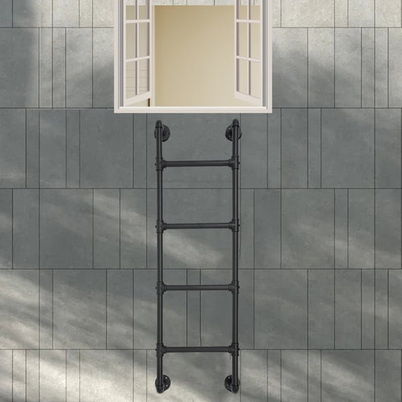 Black Carbon Steel 125cm Four-Step Wall-Hung Straight Ladder Detachable Combination Ladder Household Multifunctional Climbing Ladder