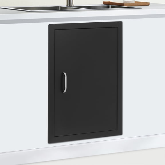 Black Carbon Steel 16.93x24.02 Inch Single Door Cabinet Door Magnetically Sealed Outdoor Barbecue Cabinet Door