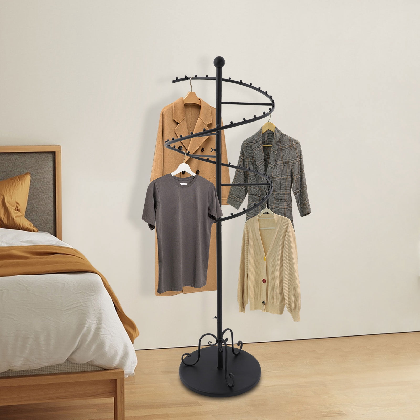 Rotating Garment Rack Black Carbon Steel 42x153cm Spiral Rotating Clothes Rack Vertical ...