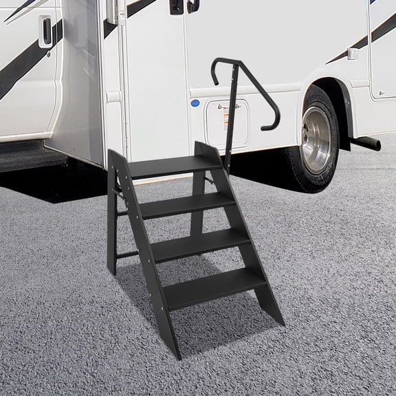 Black Carbon Steel 72.5x106.3cm 4-Layer Step Stool Adjustable Handrail Folding Step Ladder Household Climbing Stool