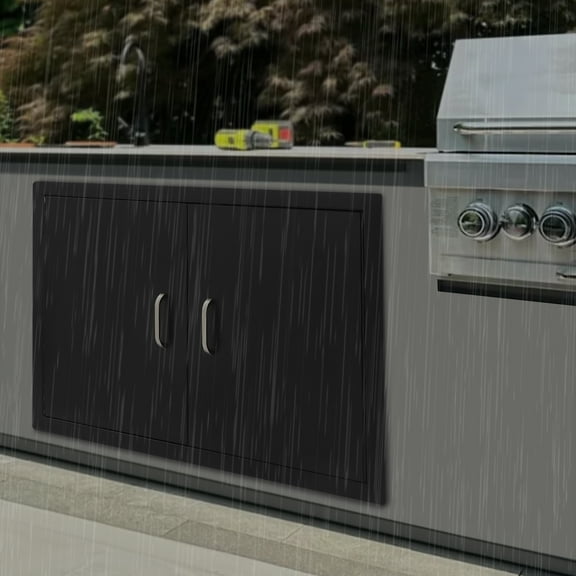 Black Carbon Steel 76*53cm Double-Door Cabinet Door Magnetically Sealed Outdoor Kitchen Cabinet Door BBQ Locker Opposite Door