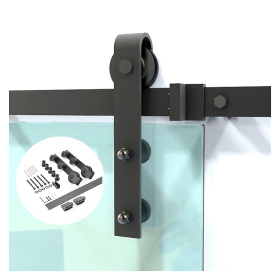Black Carbon Steel Sliding Barn Door Hardware Set For Glass Door Modern Interior Glass Sliding Door Track Kit ,Easy to Install