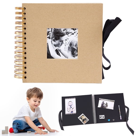 Black Card Scrapbook Creative Bow DIY Photo Album 8 Inch Window Design Ribbon Memory Book DIY Craft Scrapbook For Personalized Picture Storage Handmade For Family Khaki