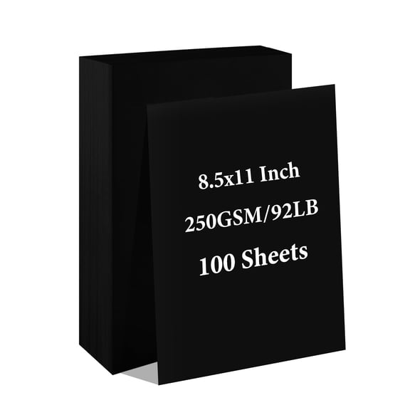 Black Card Stock Paper 8.5 x 11 100 Sheets, 250gsm Thick Smooth Cardstock for Laser Printers, Scrapbooks, Flyers, Stenciling, Art, Black