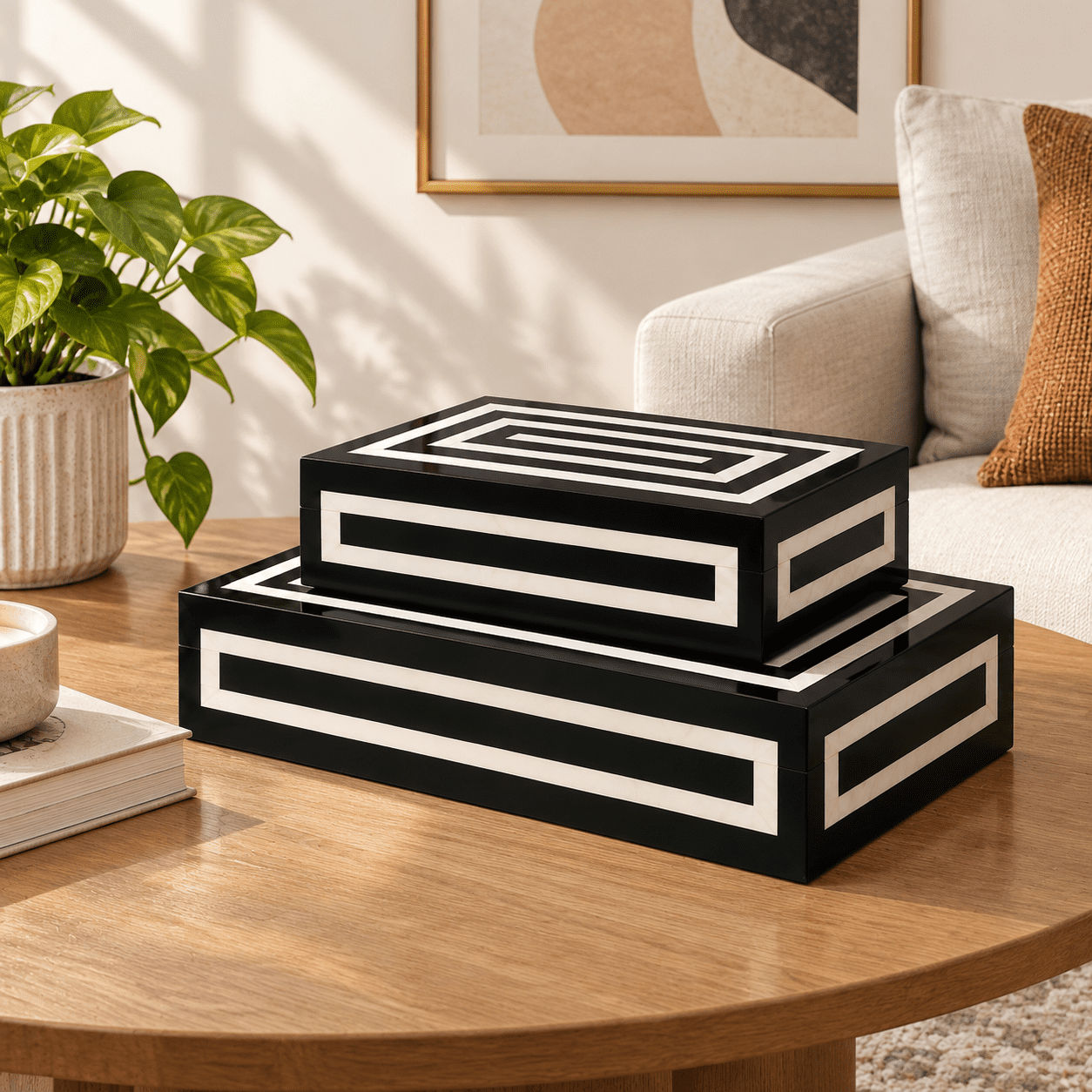 Black Cardboard Decorative Storage Boxes with Lids, 2-Pack Organizer ...