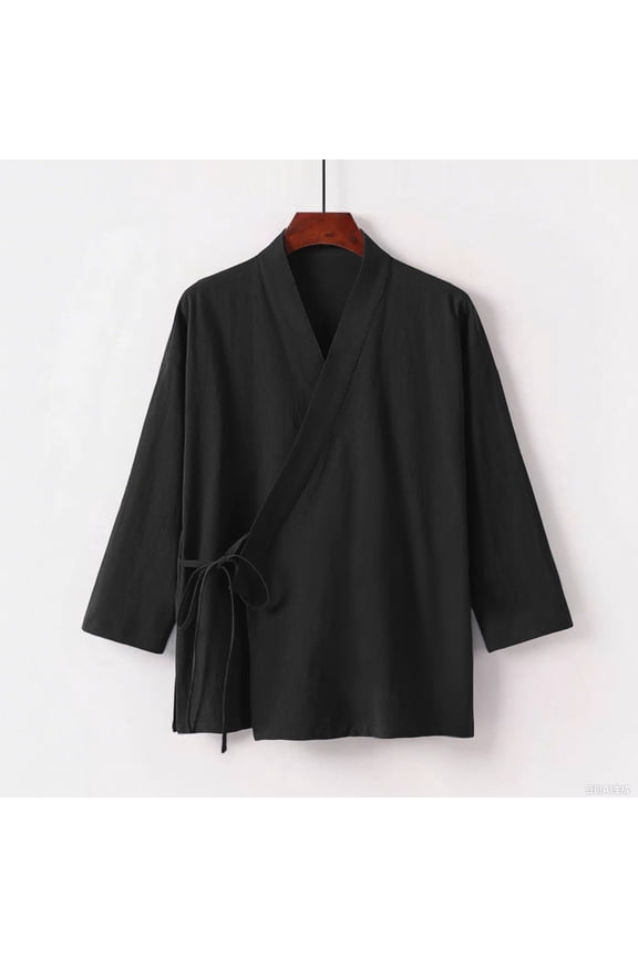 Black Cardigan Men's Chinese Style Tie Side Cardigan Loosse Fit Traditional Clothings (Black XXXXXL)