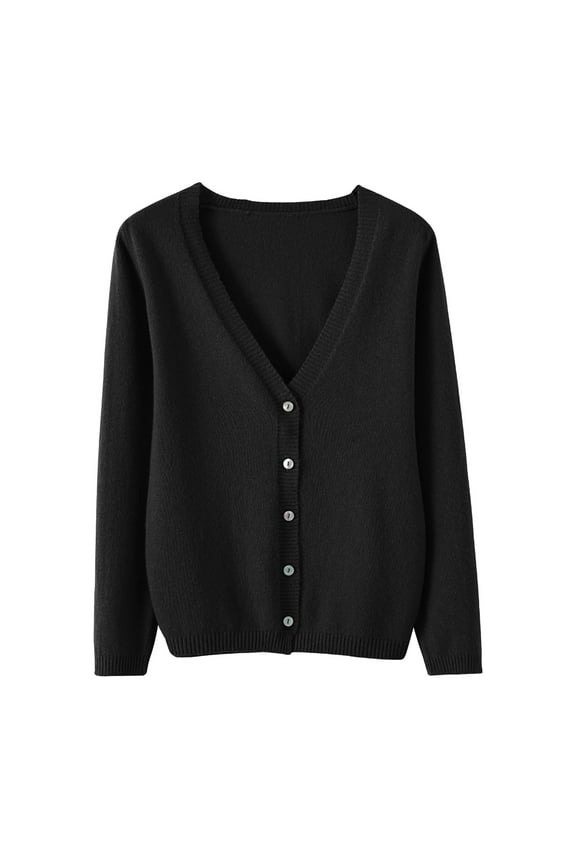 Black Cardigan Sweaters for Women Spring And Autumn Leisure Loose Solid Long Sleeve V Neck Button Knitted Soft Cardigan Coat Women's Cardigans Size L