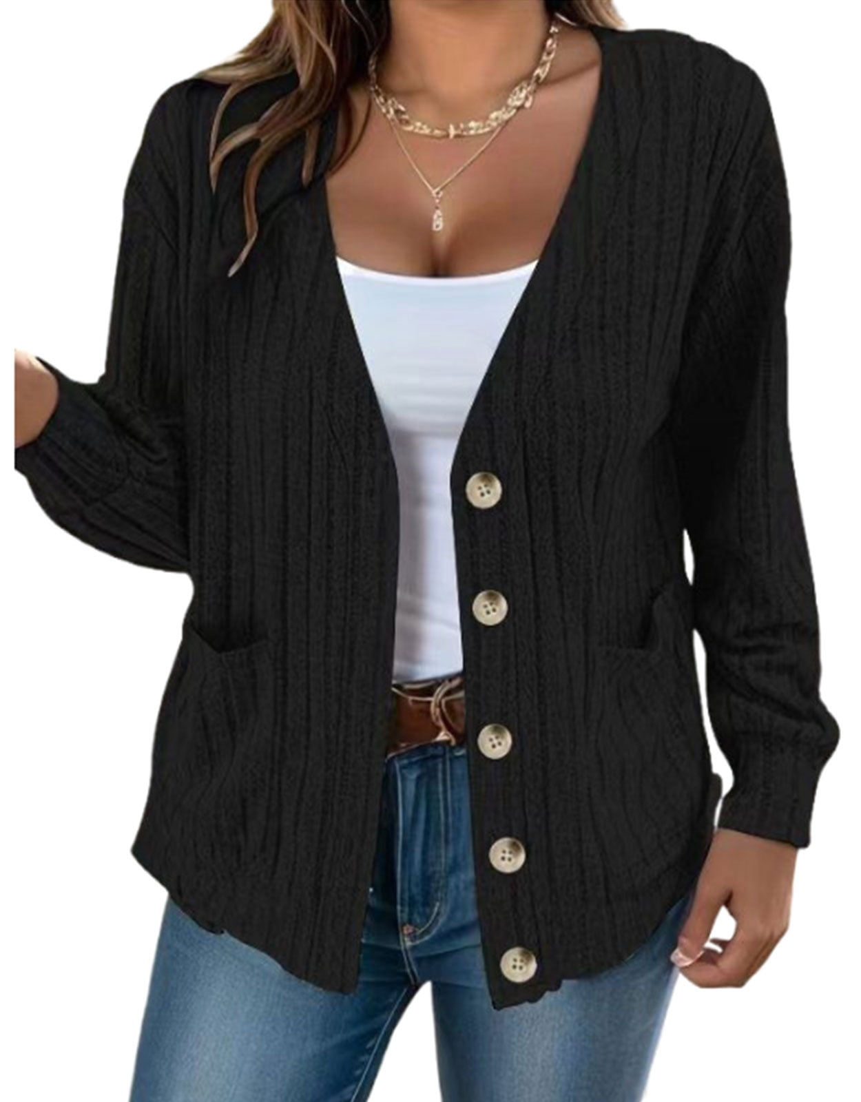 Black Cardigan for Women Long Sleeve Open Front Button Down Cardigans ...