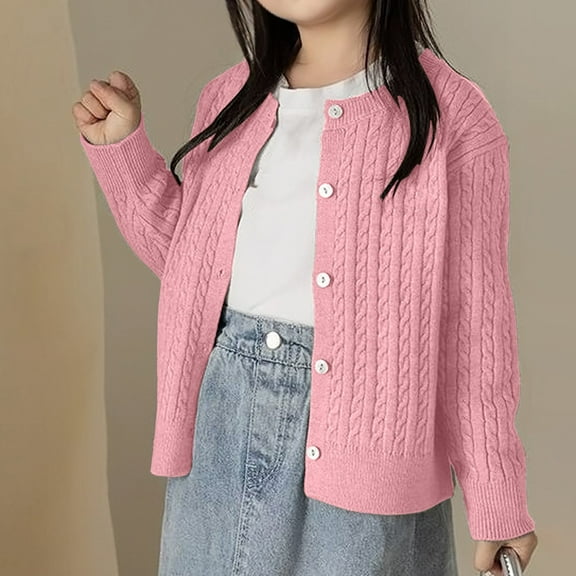 Black Cardigan with Pockets Toddler Boys Girls Crewneck Cardigan Sweaters Long Sleeve Kids Button Cotton School Uniform Knit Tops Outwear