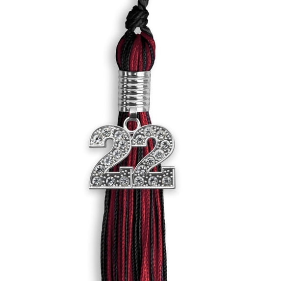 Black/Cardinal Mixed Color Graduation Tassel with Silver Date Drop