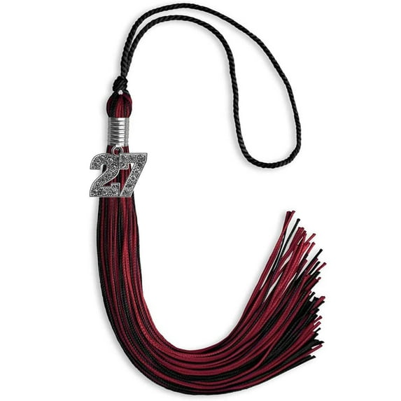 Endea Graduation Black/Cardinal Mixed Color Graduation Tassel with Silver Date Drop