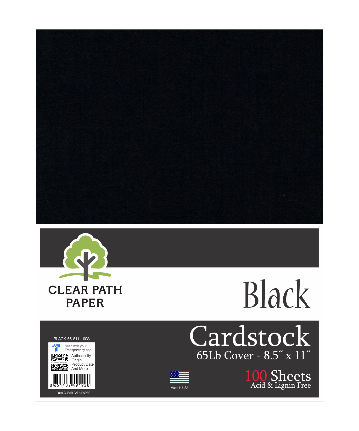 Black Cardstock 8.5 x 11 inch 65Lb Cover 100 Sheets Clear Path