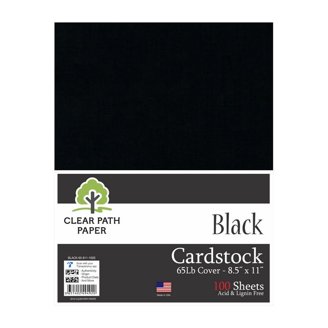 Black Cardstock 8.5 x 11 inch 65Lb Cover 100 Sheets Clear Path