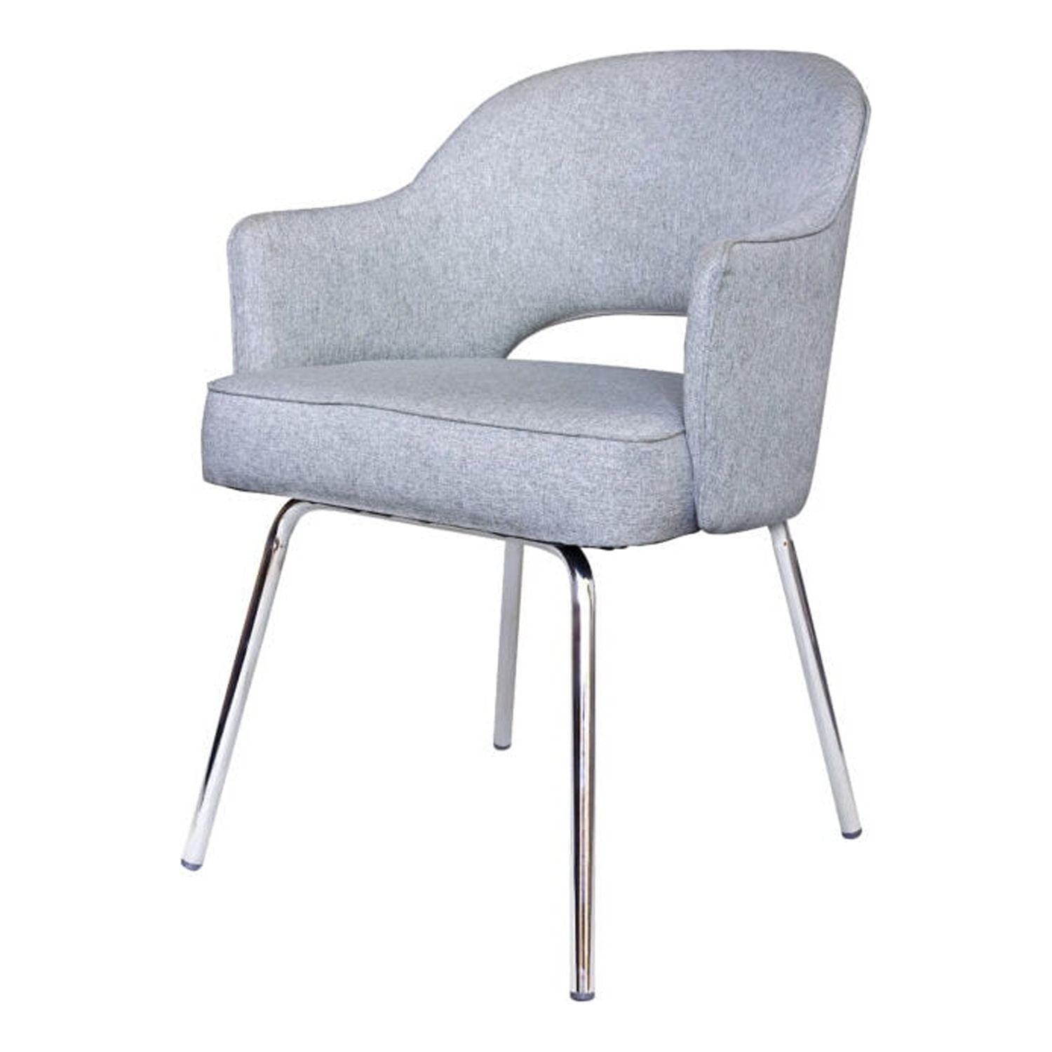 Sleek Gray Linen and Chrome Guest Chair with Fixed Arms