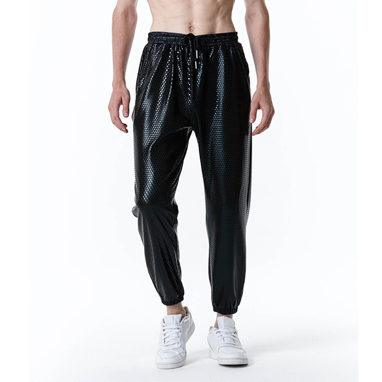 Black Cargo Pants For Men Male Casual Scale Print Pants Drawstring Pocket  Leggings Pant Trousers