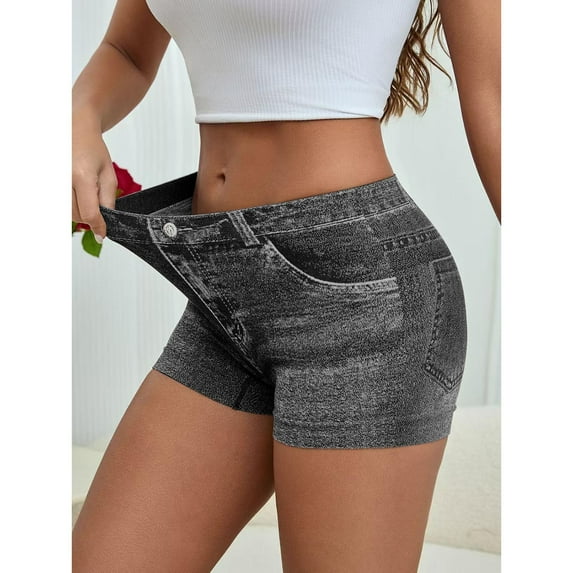 Black Cargo Pants Women Faux Jeans Shorts for Women Summer Mid Stretchy Denim Shorts Butt Lifting Slimming Ripped Shorts for Women Woman Pants Clearance