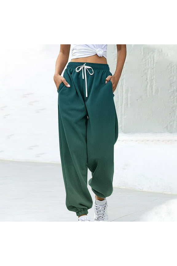 Black Cargo Pants Women Gradient Fashi0n Sports Loose Casual Wide Leg Drawstring Pocket Sweatpants Long Pants Fall Pants