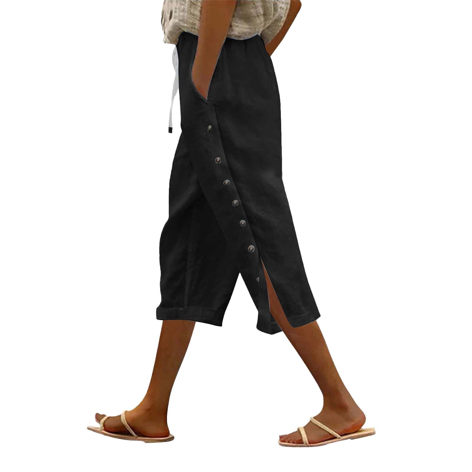 BLACK LINEN CARGO PANTS