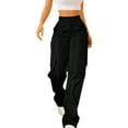 Black Cargo Pants Womens Daily Elastic Waist Pockets Straight Solid
