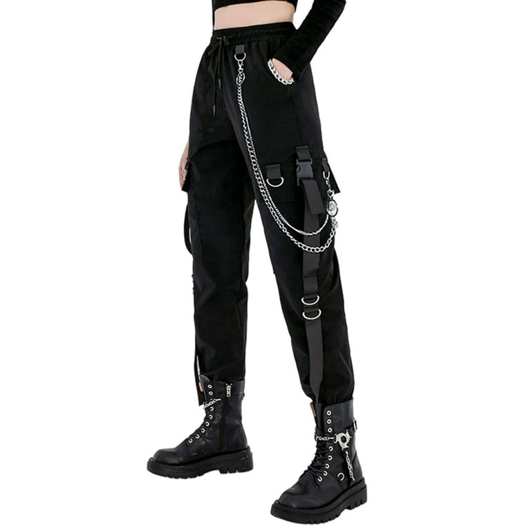 XYXIONGMAO Black Cargo Pants for Women, Loose Band Design