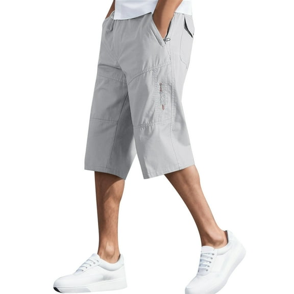 Black Cargo Shorts Men Long Elastic Waist Stretch Elastic Waist Hiking Athletic Running Shorts Relaxed Fit Summer with Multi Pockets,Grey,XL