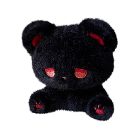 Black Cartoon Bear Plush Doll, Soft Fuzzy Stuffed Rag toy with Contrast Red Accents, Cuddly Kids’ Gift Pillow for Naptime, Playtime and Bedroom decor
