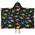 thumbnail image 1 of Black Cartoon Colorful Dinosaurs Plants Pattern Hooded Bath Towel，50"x30" for Ages 3 To 12 Kids, Quick Dry Lightweight Soft Microfiber Hood Beach Towel Cover Up for Kids, 1 of 7