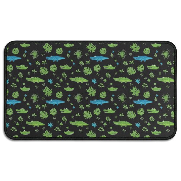 Black Cartoon Crocodiles Leaves Pattern Door Rugs,Washable Non Slip Door Mats Indoor,Decorative Door Mats,Entry Mat Indoor for Entrance,Bedroom,Kitchen,Bathroom,30"x17"