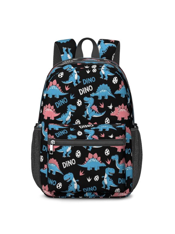 Black Cartoon Dinosaurs Eggs Pattern 17" Waterproof Oxford School Backpacks for Teens, S-Shape Padded Straps, for School, Travel, Hiking, Camping