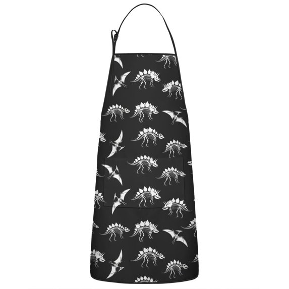 Black Cartoon Dinosaurs Fossils Pattern Apron-Garden Aprons for Women with Pockets-Cotton Linen Waterproof Kitchen Cooking Gardening Aprons Adjustable for Kitchen,Cooking,BBQ and Salon 33x27 Inch