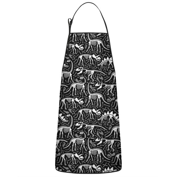 Black Cartoon Dinosaurs Fossils Pattern Apron-Garden Aprons for Women with Pockets-Cotton Linen Waterproof Kitchen Cooking Gardening Aprons Adjustable for Kitchen,Cooking,BBQ and Salon 33x27 Inch