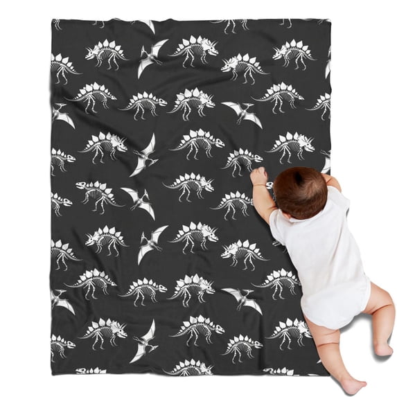 Black Cartoon Dinosaurs Fossils Pattern Blanket,Comfortable Soft Flannel Throw Blanket,All Season,Warm Lightweight Blankets for Sofa Bed Couch Living Room Chair,30"x40"