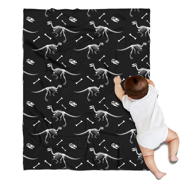 Black Cartoon Dinosaurs Fossils Pattern Blanket,Comfortable Soft Flannel Throw Blanket,All Season,Warm Lightweight Blankets for Sofa Bed Couch Living Room Chair,30"x40"